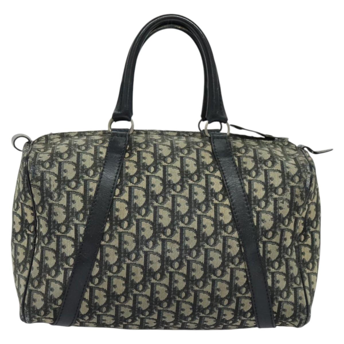 Christian Dior Trotter Canvas Boston Bag Navy Silver Auth 139846