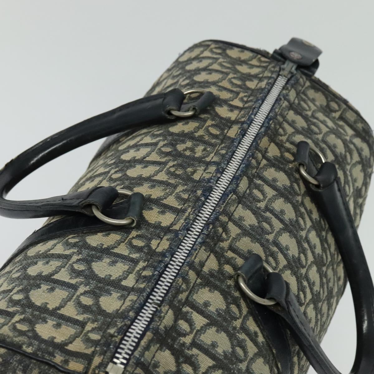 Christian Dior Trotter Canvas Boston Bag Navy Silver Auth 139846