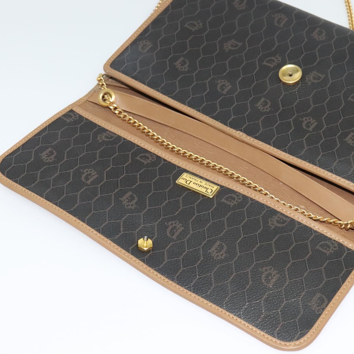 Christian Dior Honeycomb Canvas Chain Shoulder Bag PVC Black Gold Auth 139848