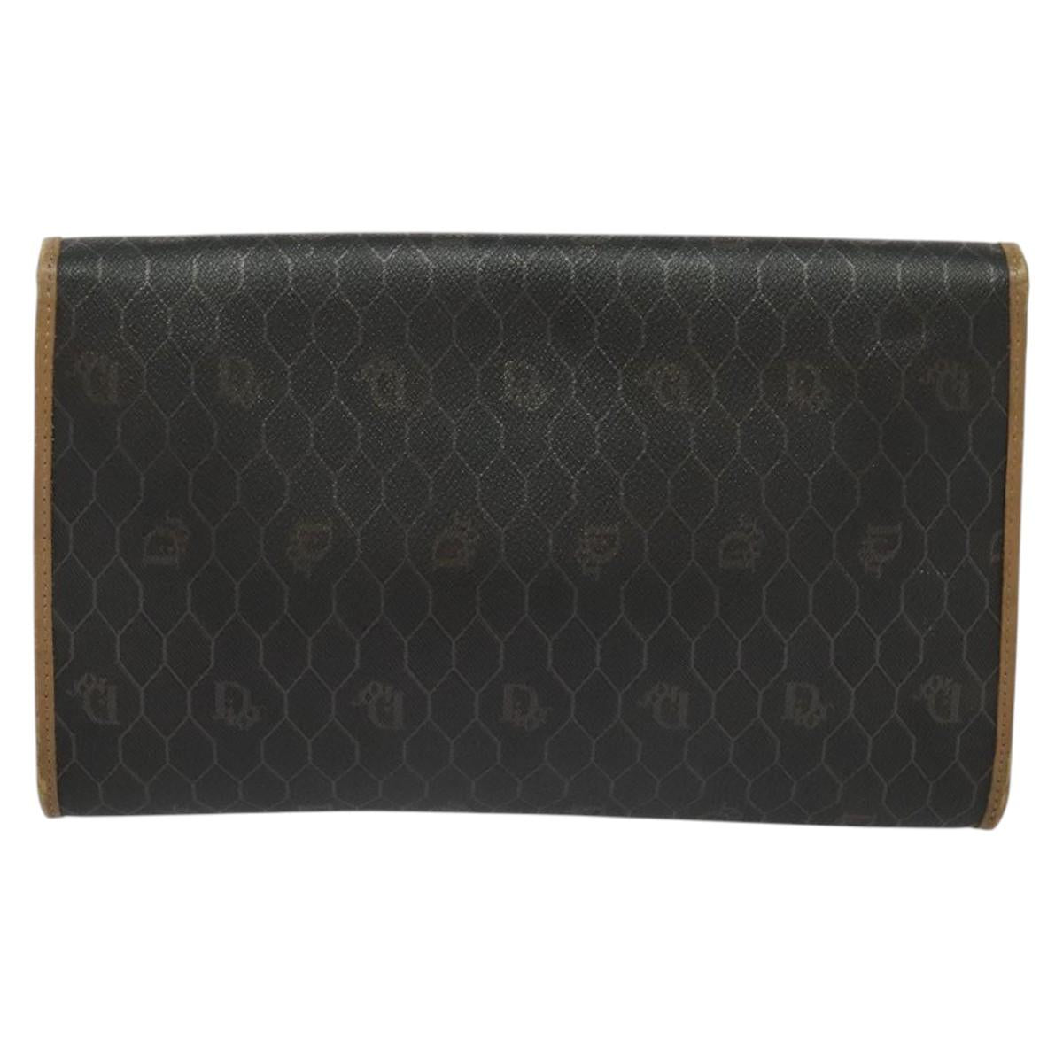 Christian Dior Honeycomb Canvas Chain Shoulder Bag PVC Black Gold Auth 139848