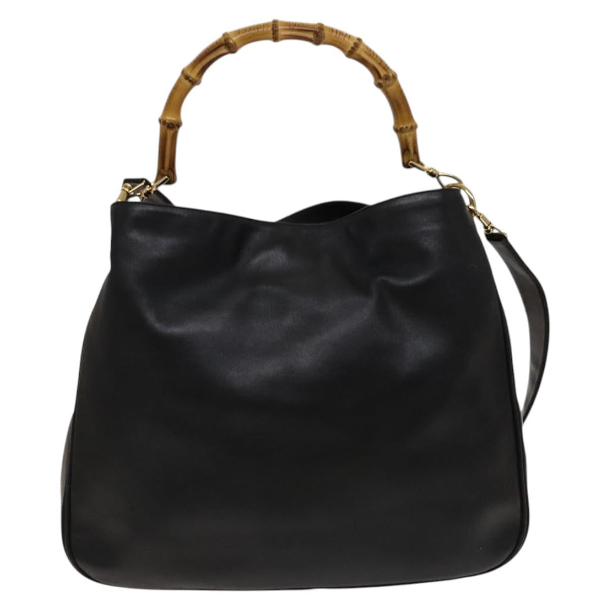 GUCCI Bamboo Shoulder Bag Leather 2way Black Gold 001 3444 1577 Auth 139902