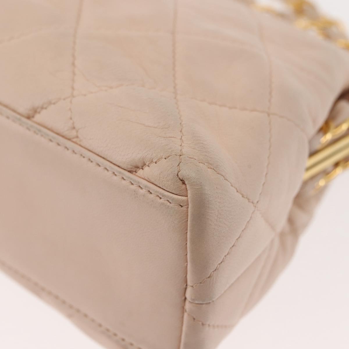 CHANEL Matelasse Chain Shoulder Bag Lamb Skin Pink Gold CC Auth 139905V