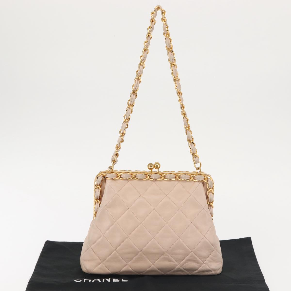 CHANEL Matelasse Chain Shoulder Bag Lamb Skin Pink Gold CC Auth 139905V