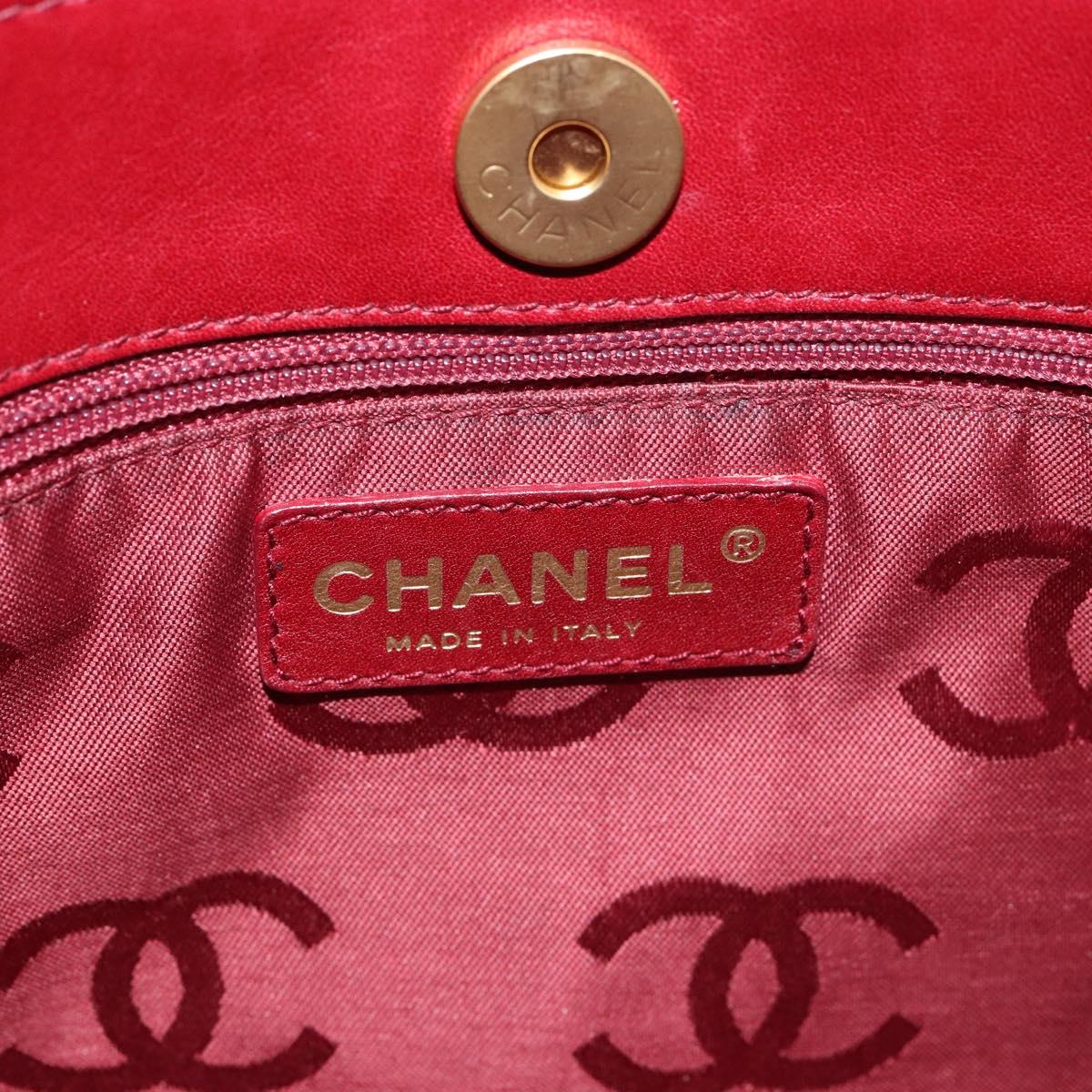 CHANEL Hand Bag Leather Red Gold CC Auth 139910V