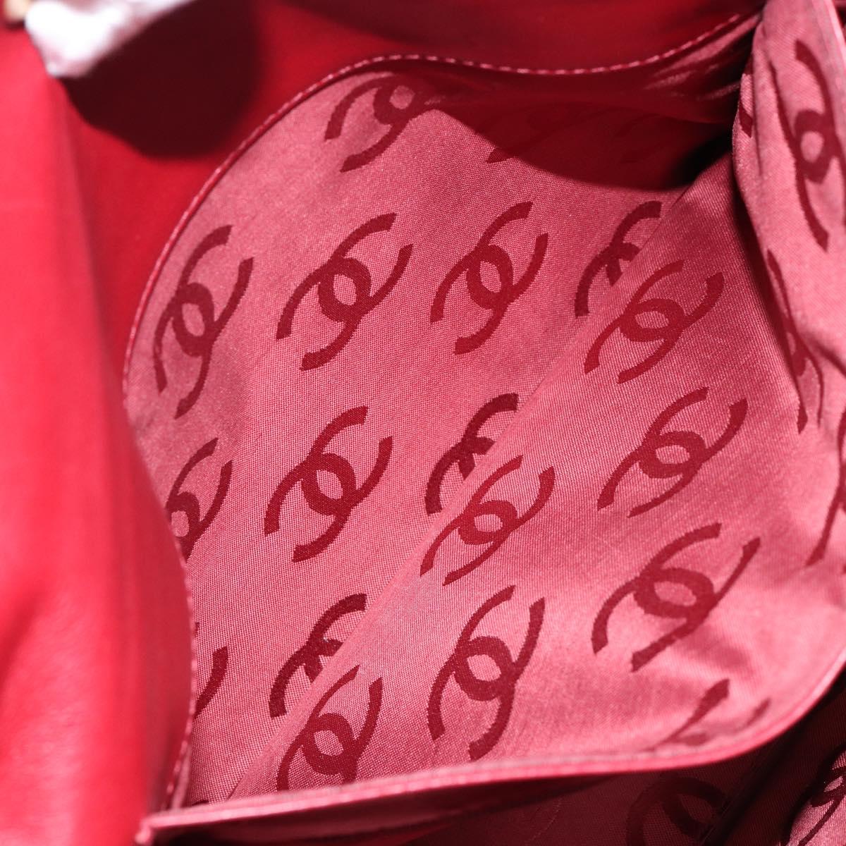CHANEL Hand Bag Leather Red Gold CC Auth 139910V