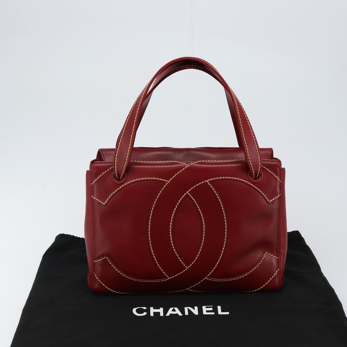 CHANEL Hand Bag Leather Red Gold CC Auth 139910V