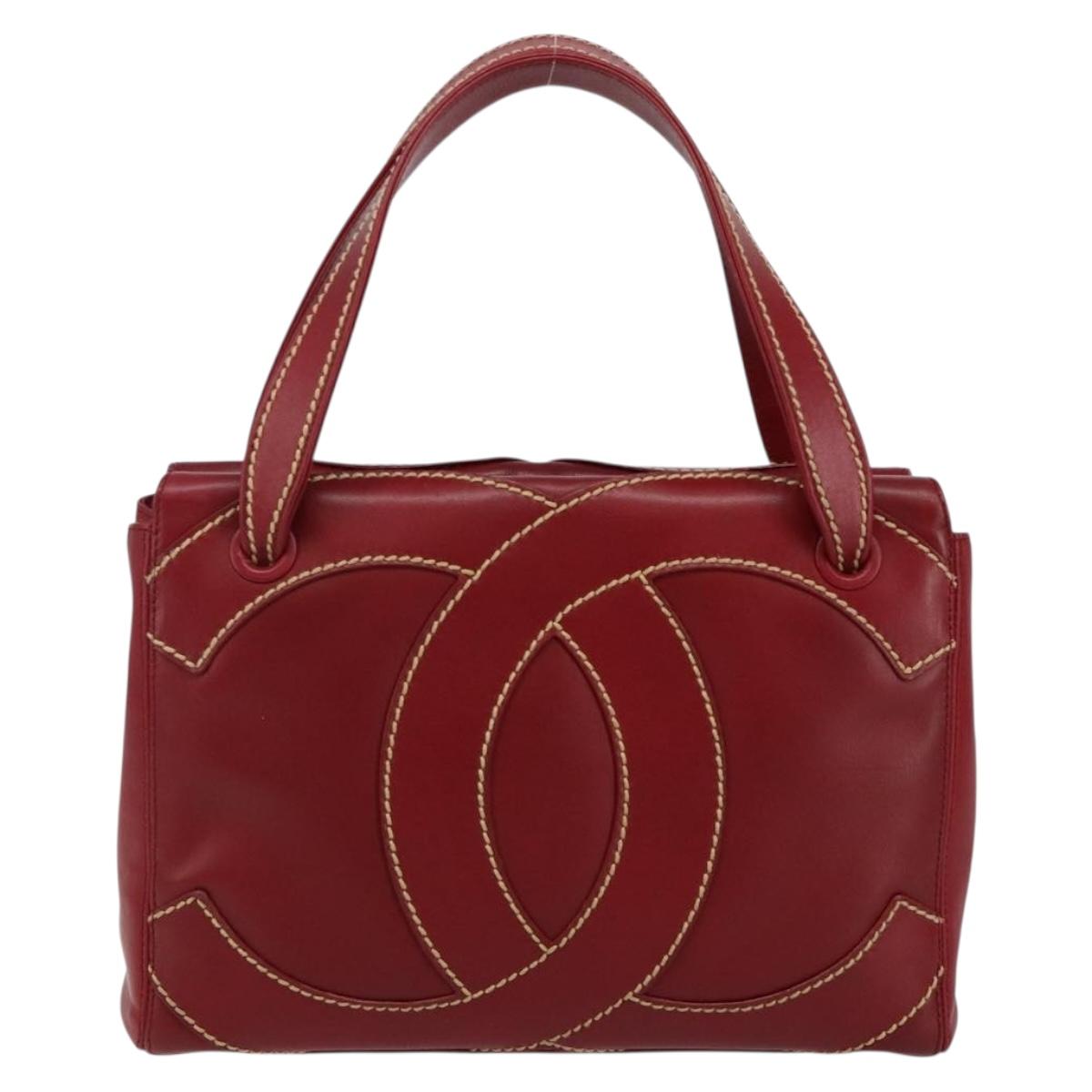 CHANEL Hand Bag Leather Red Gold CC Auth 139910V