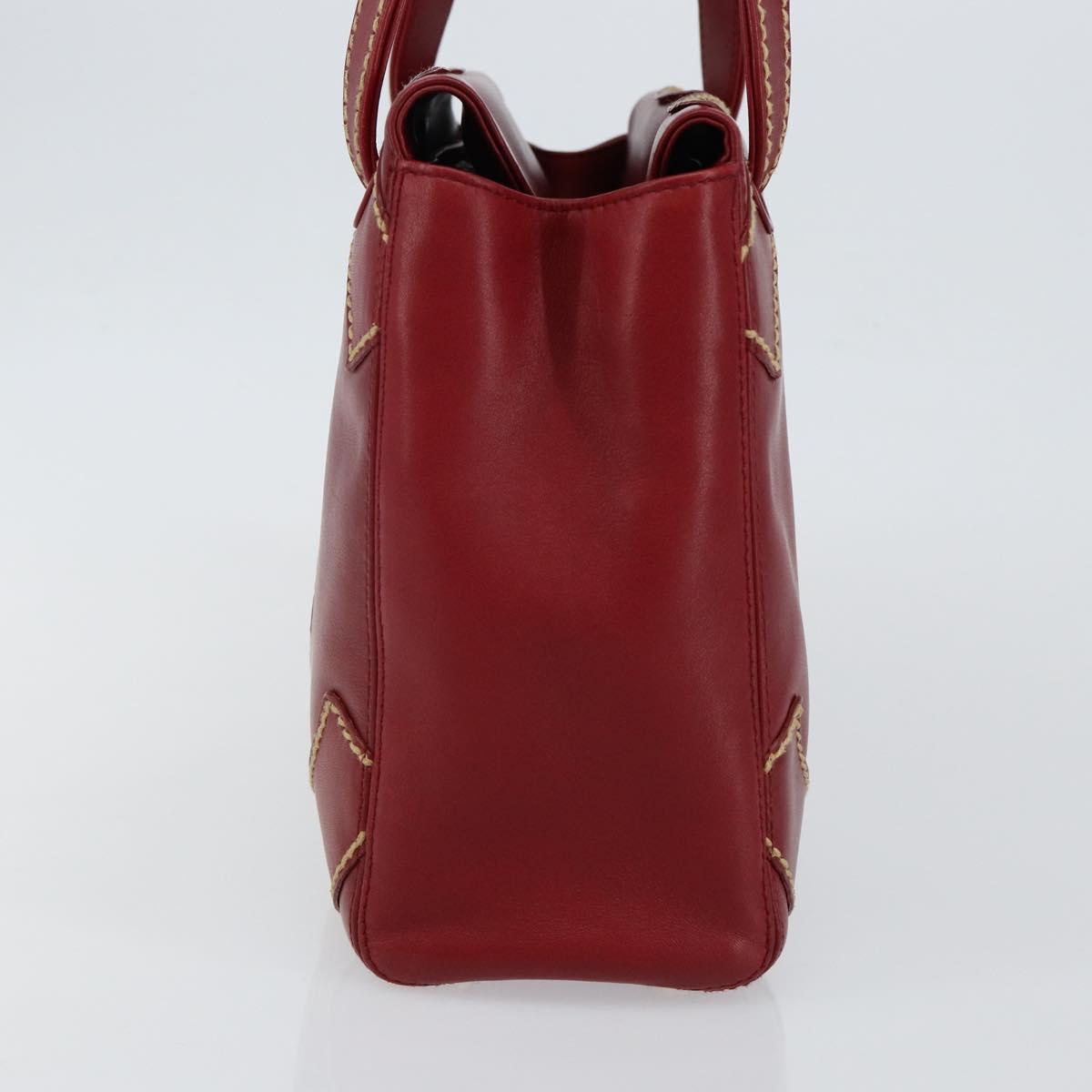 CHANEL Hand Bag Leather Red Gold CC Auth 139910V