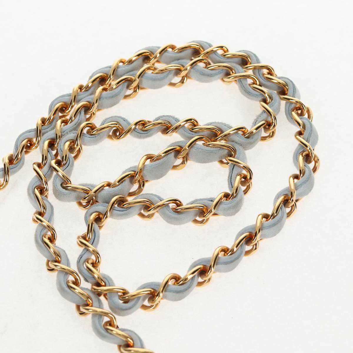 CHANEL Bias Stitch Chain Shoulder Bag Suede Light Blue Gold CC Auth 139935V