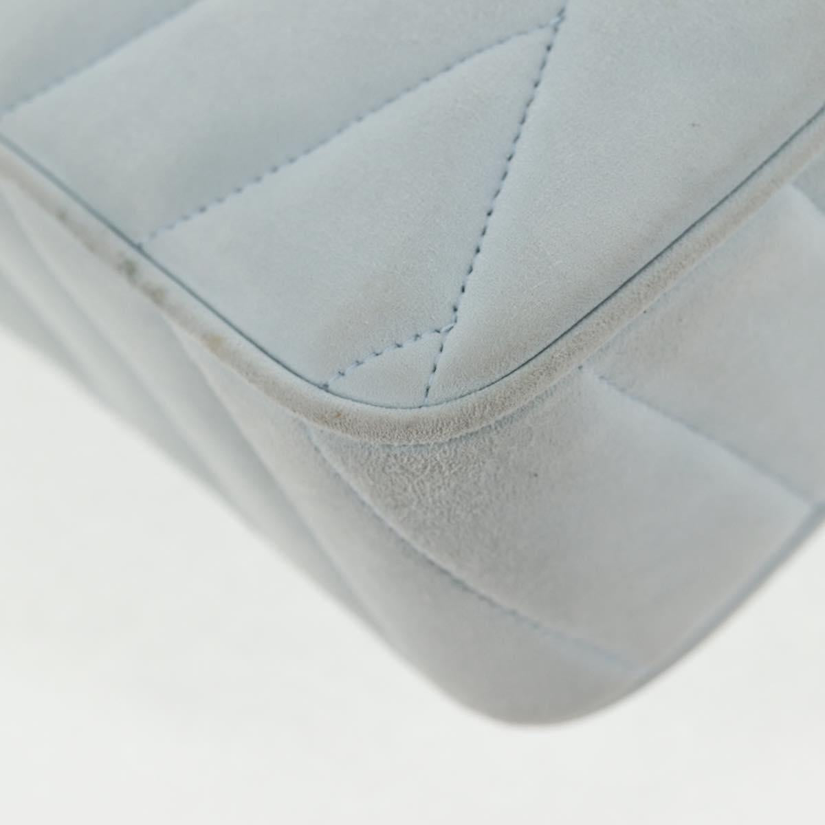 CHANEL Bias Stitch Chain Shoulder Bag Suede Light Blue Gold CC Auth 139935V