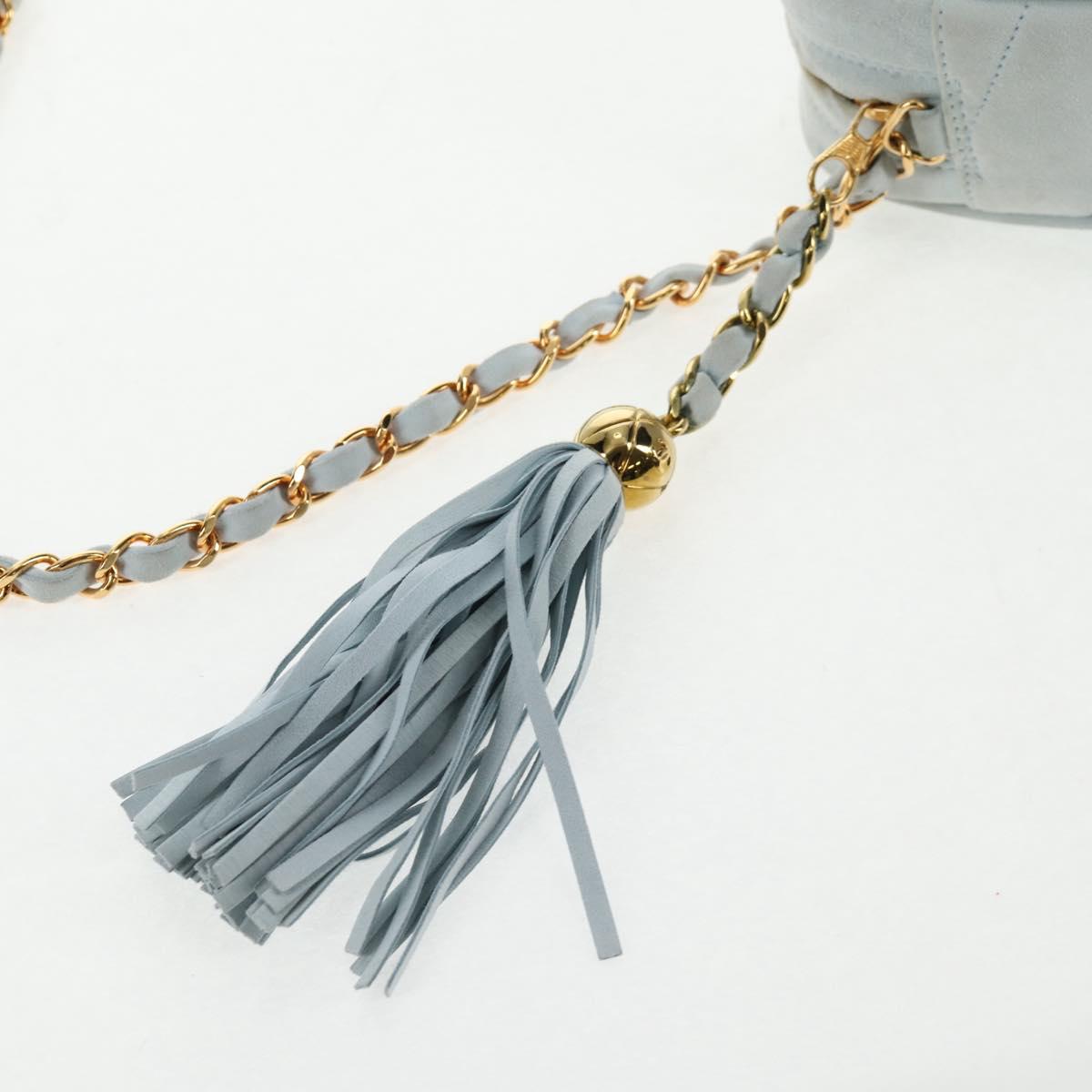 CHANEL Bias Stitch Chain Shoulder Bag Suede Light Blue Gold CC Auth 139935V