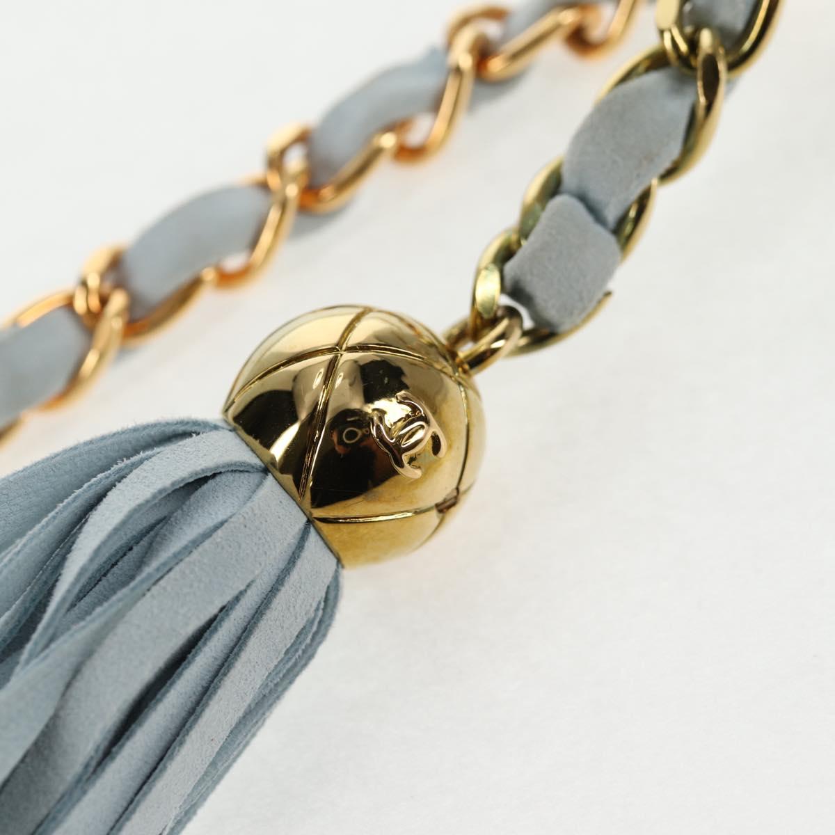 CHANEL Bias Stitch Chain Shoulder Bag Suede Light Blue Gold CC Auth 139935V