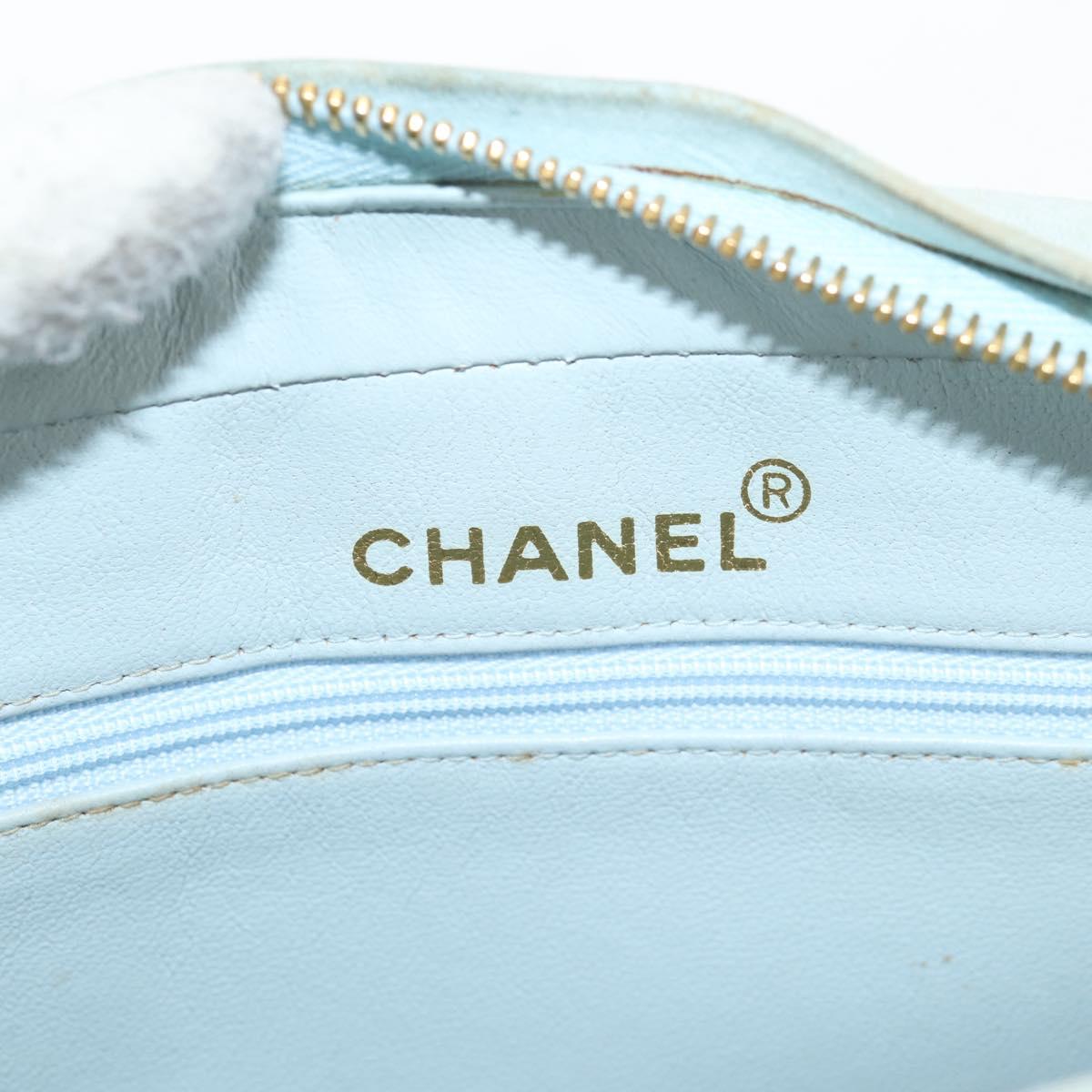 CHANEL Bias Stitch Chain Shoulder Bag Suede Light Blue Gold CC Auth 139935V