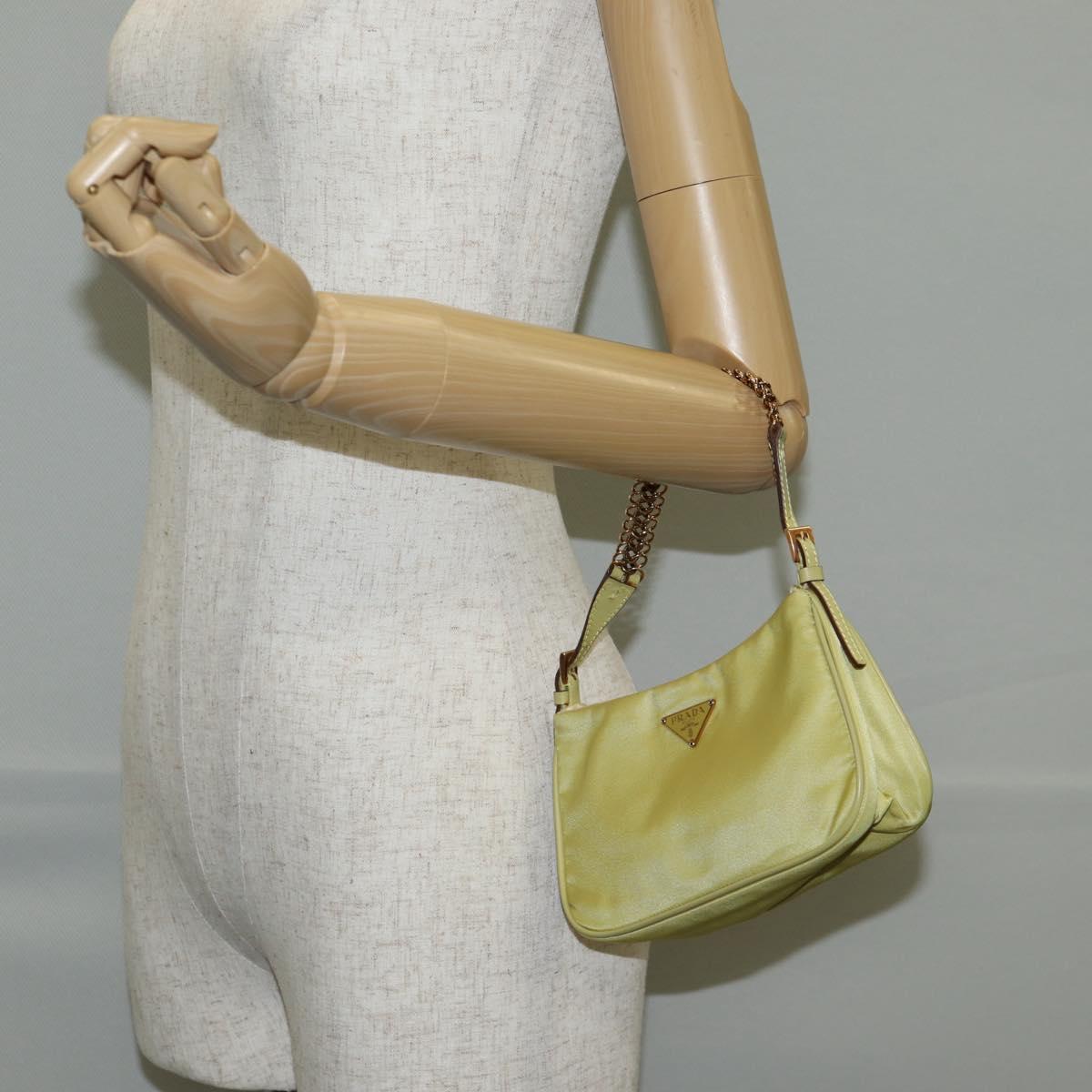 PRADA Chain Hand Bag Nylon Yellow Gold Auth 139937V