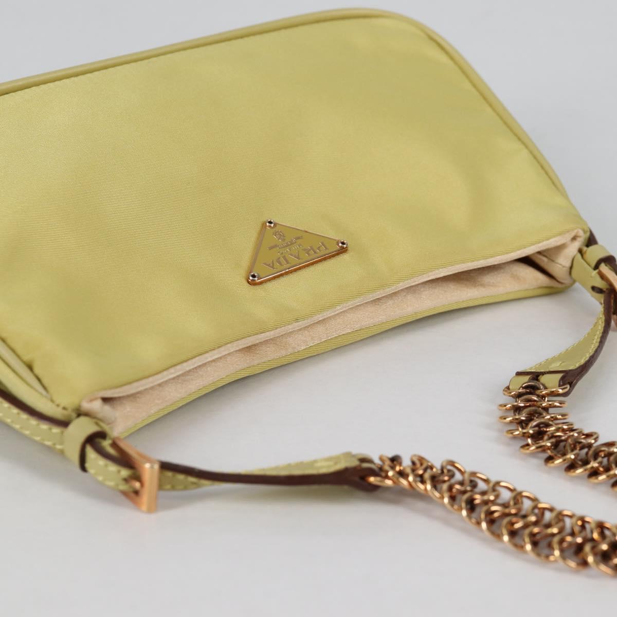 PRADA Chain Hand Bag Nylon Yellow Gold Auth 139937V