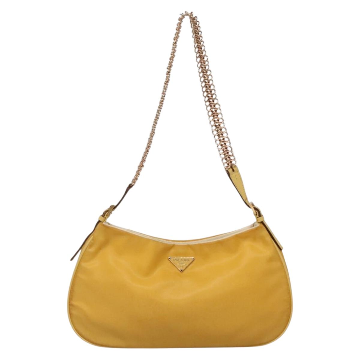PRADA Chain Shoulder Bag Nylon Yellow Gold Auth 139938