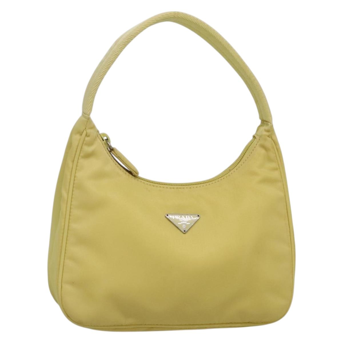 PRADA Accessory Pouch Nylon Yellow Gold Auth 139939