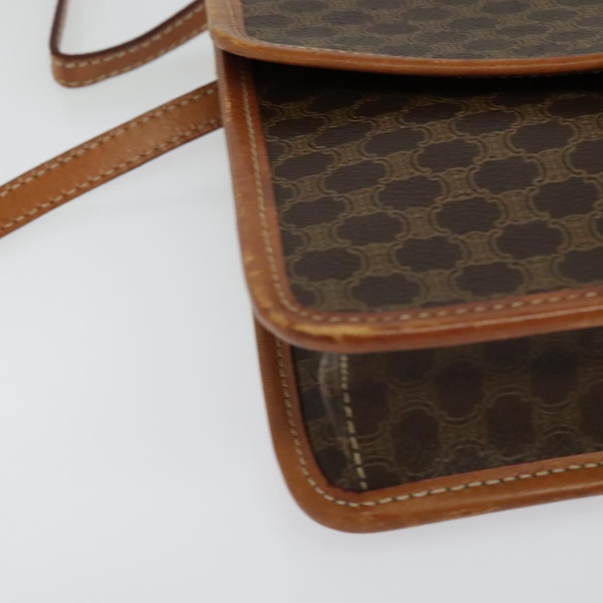 CELINE Macadam Canvas Shoulder Bag PVC Leather Brown Gold Auth 139945