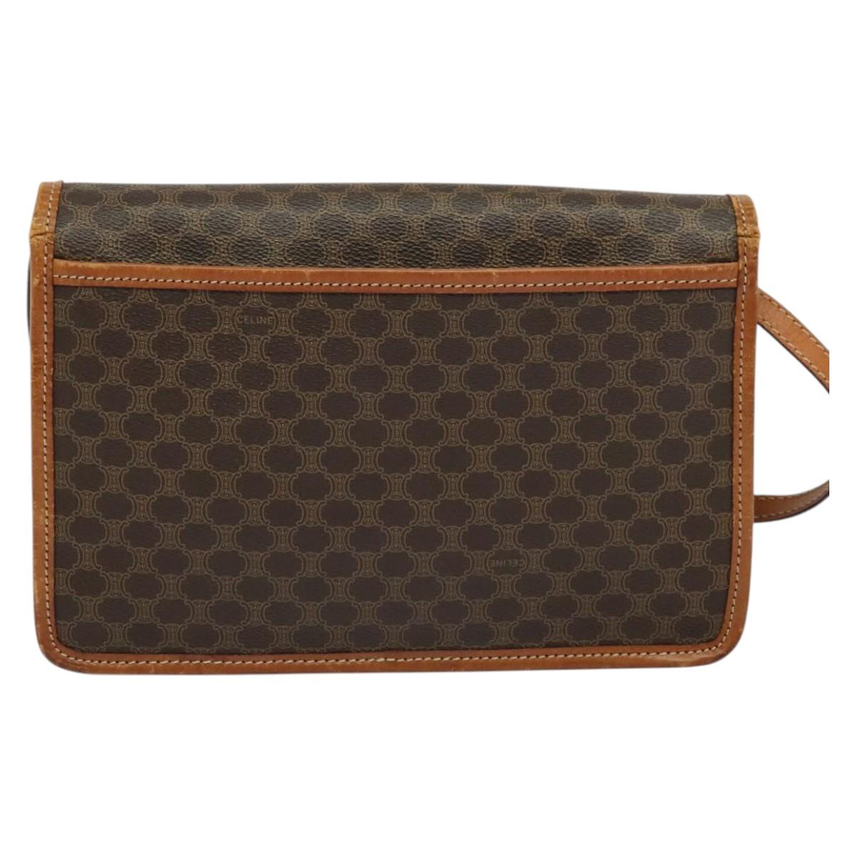 CELINE Macadam Canvas Shoulder Bag PVC Leather Brown Gold Auth 139945