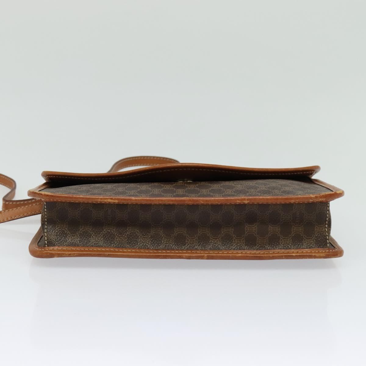 CELINE Macadam Canvas Shoulder Bag PVC Leather Brown Gold Auth 139945