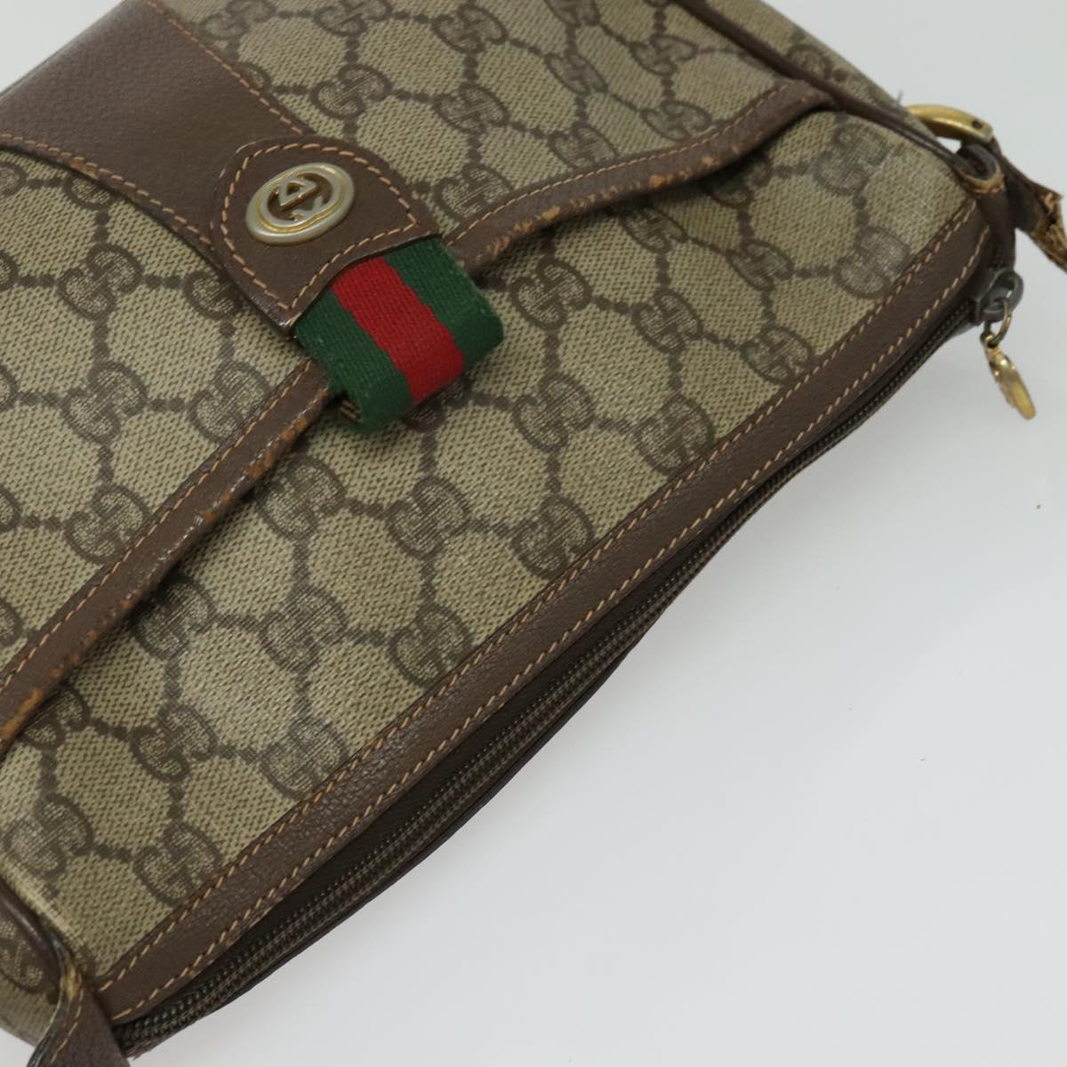 GUCCI GG Supreme Web Sherry Line Bag PVC Beige Gold Red 89 02 032 Auth 139948