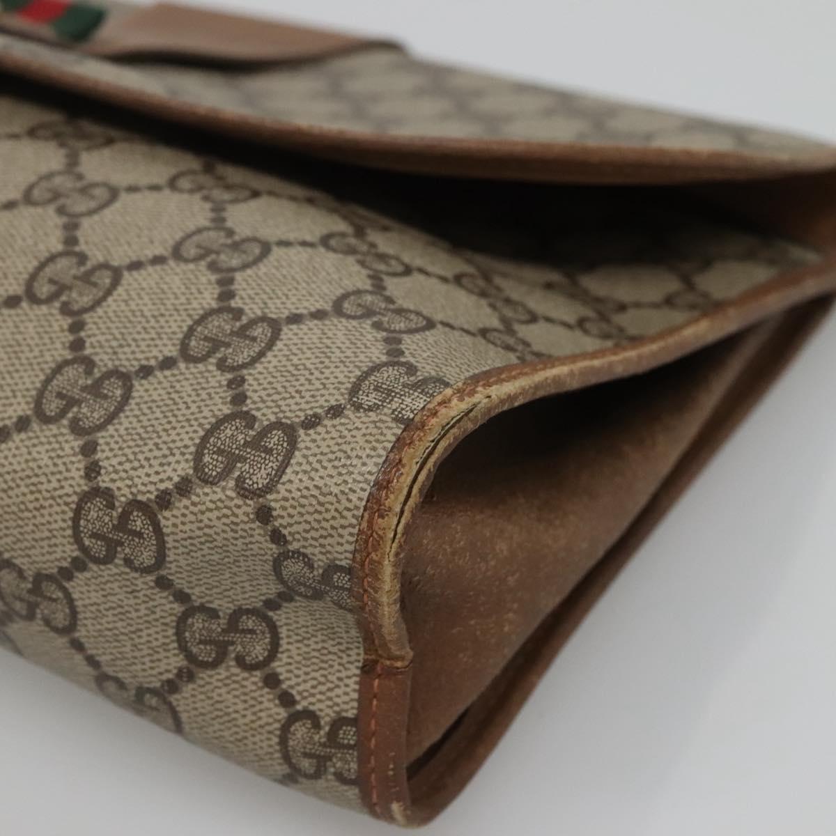 GUCCI GG Supreme Web Sherry Line Clutch Bag PVC Beige Gold 89 01 031 Auth 139970