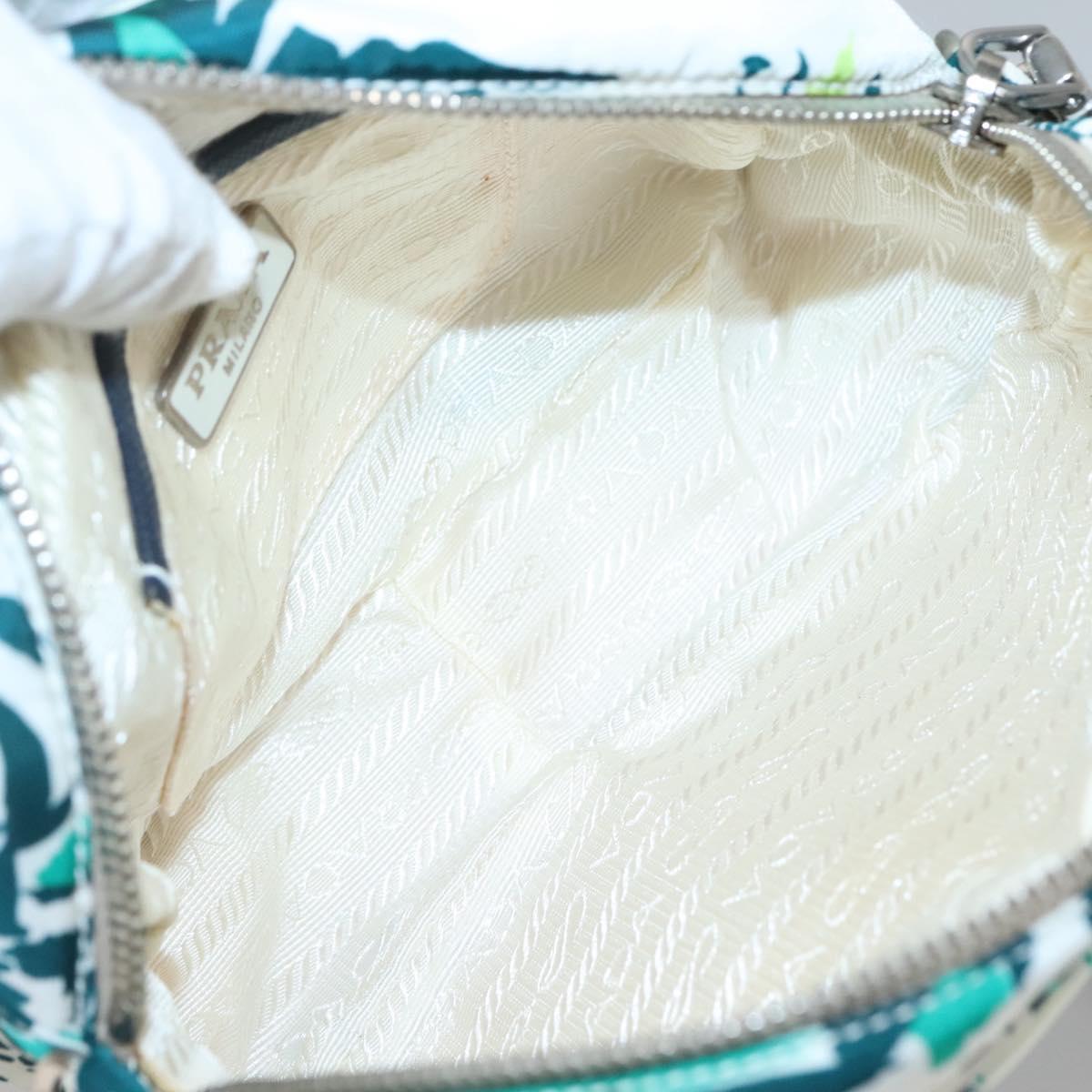 PRADA Chain Shoulder Bag Nylon Green Silver Auth 139976