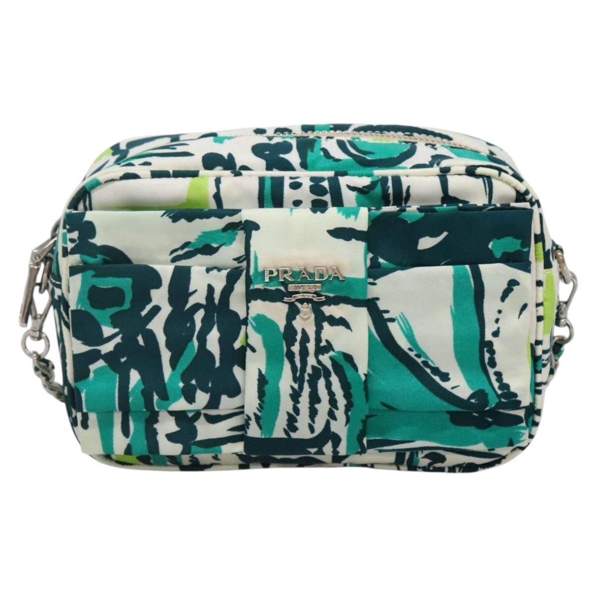 PRADA Chain Shoulder Bag Nylon Green Silver Auth 139976