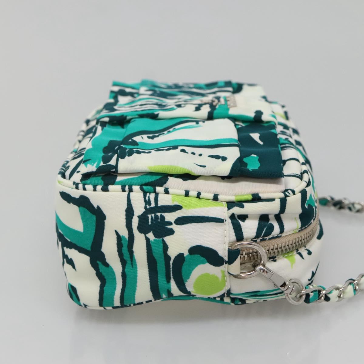 PRADA Chain Shoulder Bag Nylon Green Silver Auth 139976