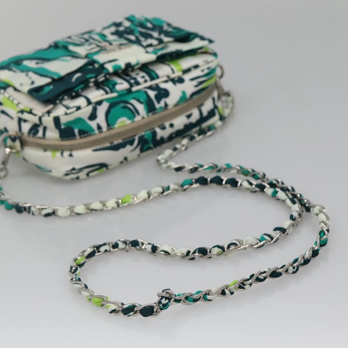 PRADA Chain Shoulder Bag Nylon Green Silver Auth 139976