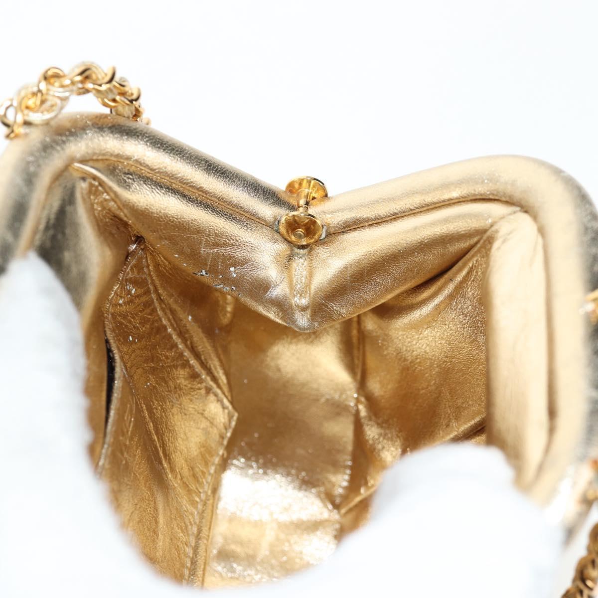 CHANEL Chain Shoulder Bag Leather Gold CC Auth 139977V