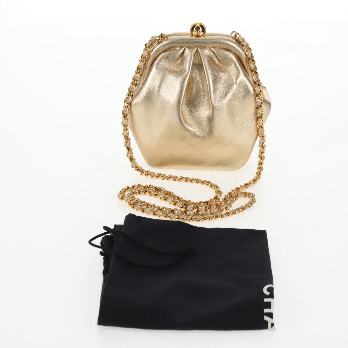 CHANEL Chain Shoulder Bag Leather Gold CC Auth 139977SAV