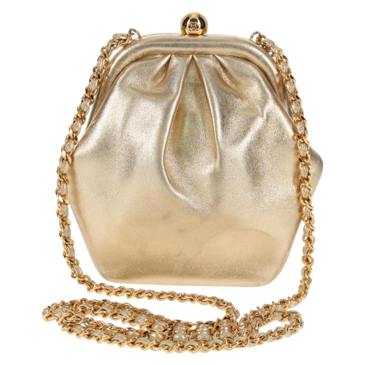CHANEL Chain Shoulder Bag Leather Gold CC Auth 139977SAV