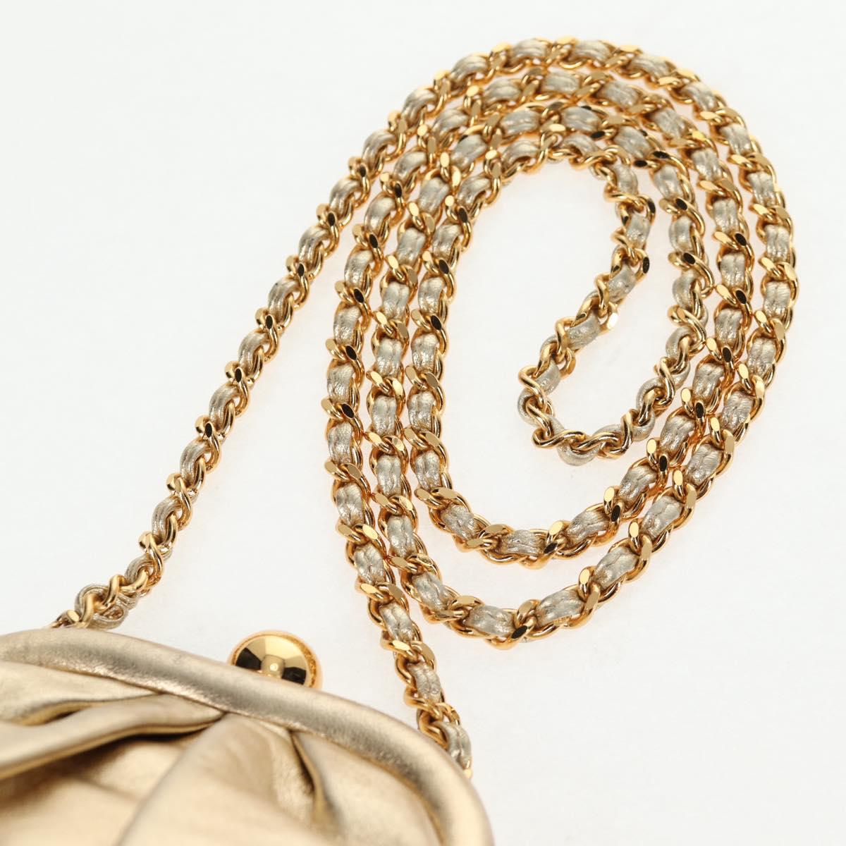 CHANEL Chain Shoulder Bag Leather Gold CC Auth 139977V