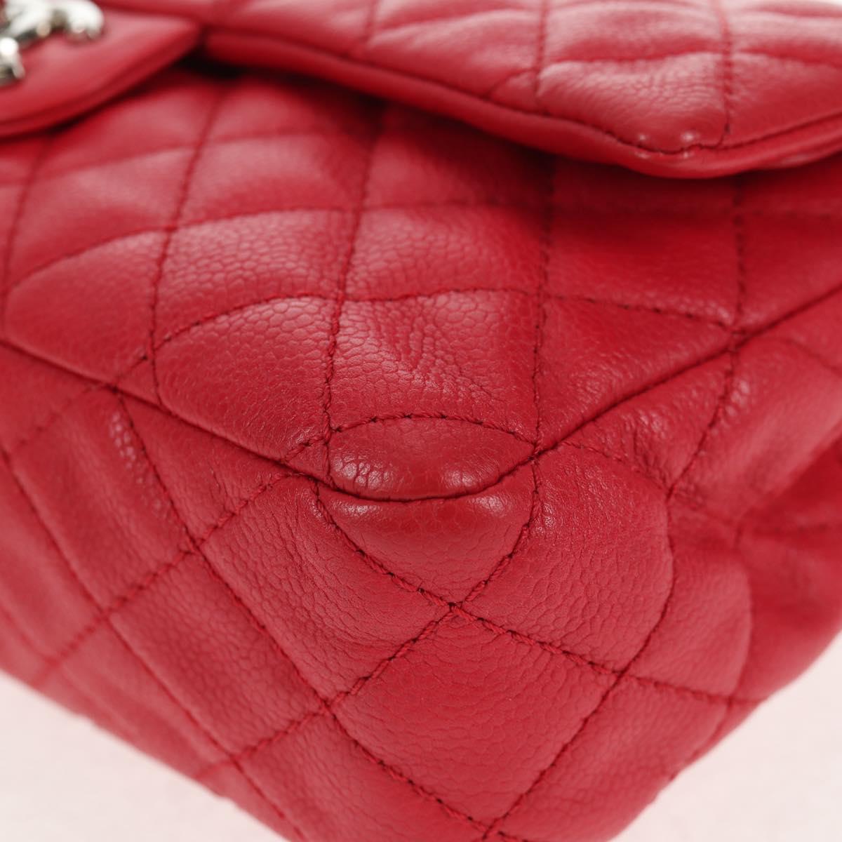 CHANEL Chain Shoulder Bag Caviar Skin Red Silver CC Auth 139978M