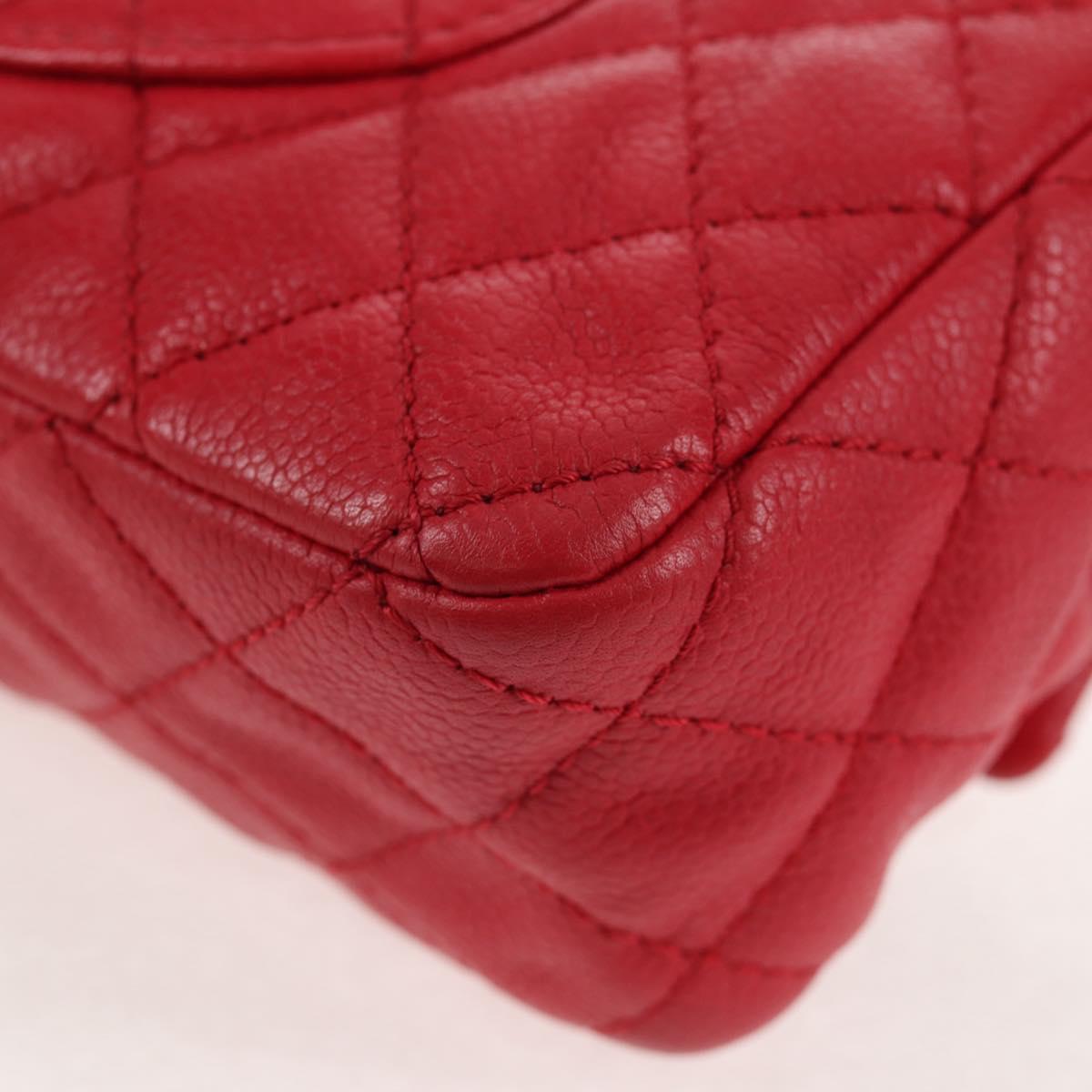 CHANEL Chain Shoulder Bag Caviar Skin Red Silver CC Auth 139978SM