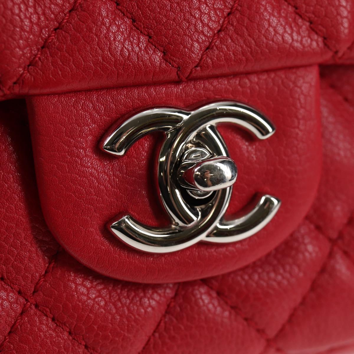 CHANEL Chain Shoulder Bag Caviar Skin Red Silver CC Auth 139978SM