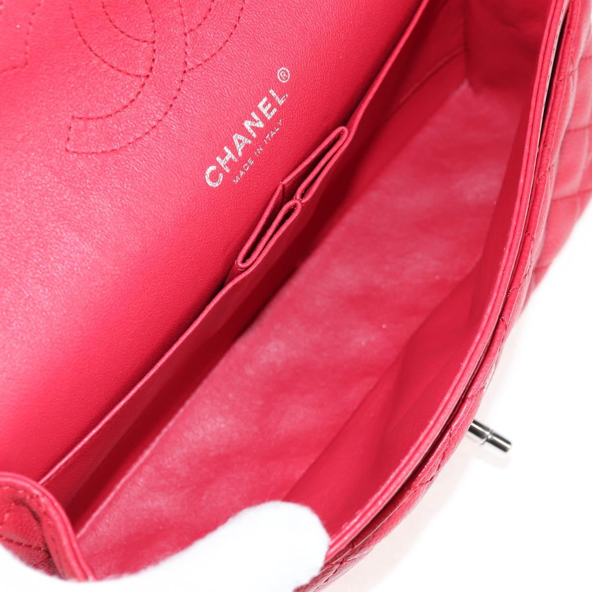 CHANEL Chain Shoulder Bag Caviar Skin Red Silver CC Auth 139978M