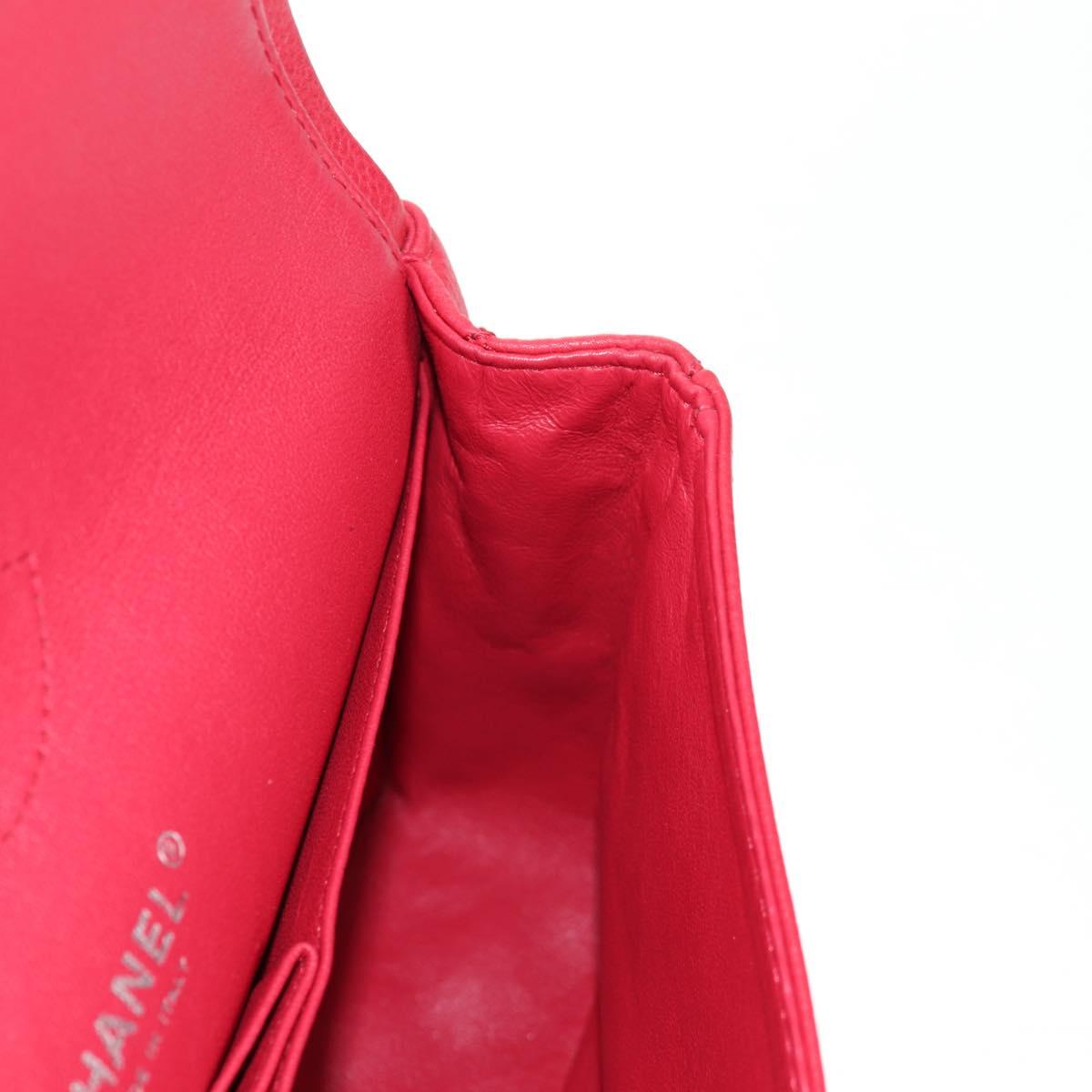 CHANEL Chain Shoulder Bag Caviar Skin Red Silver CC Auth 139978SM
