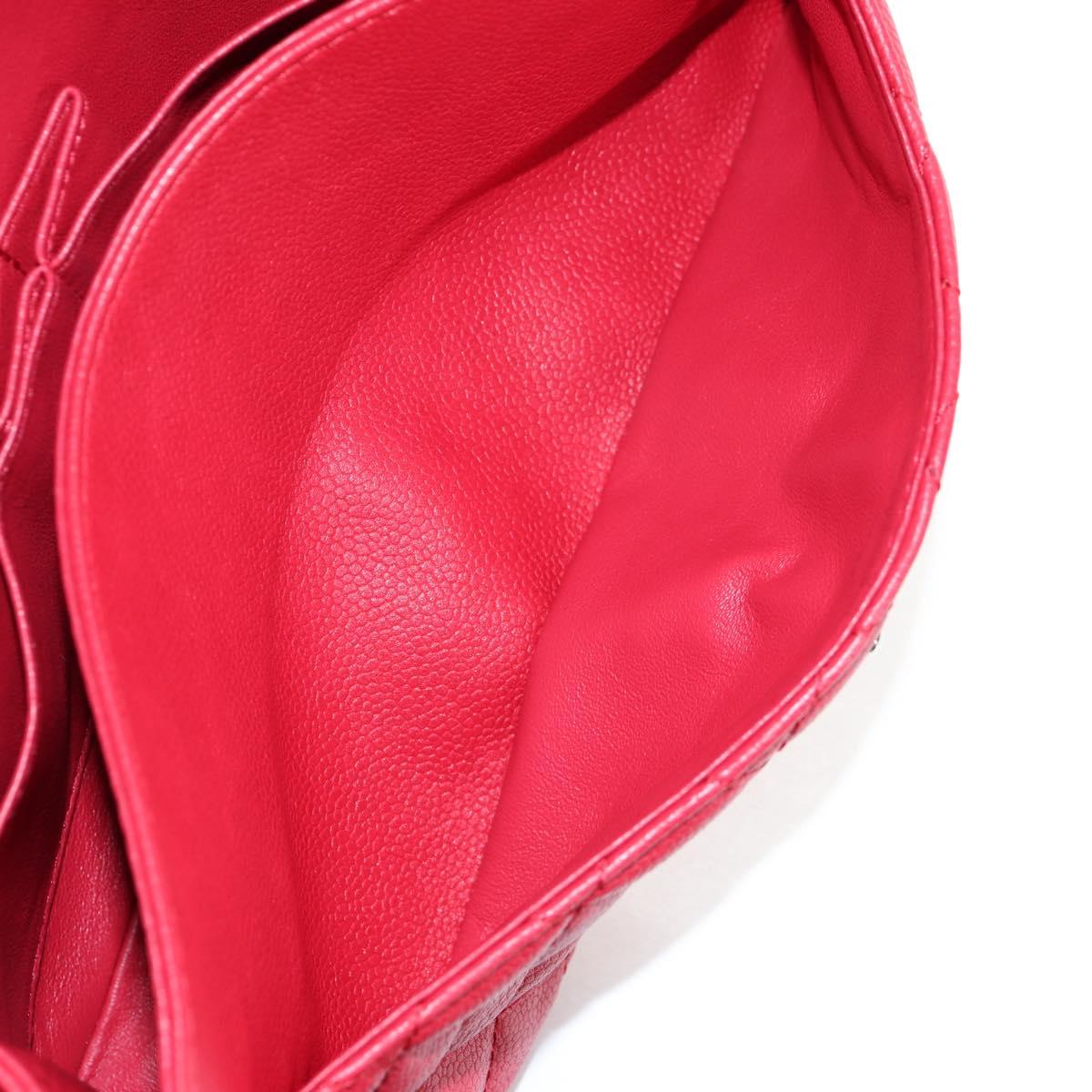 CHANEL Chain Shoulder Bag Caviar Skin Red Silver CC Auth 139978M