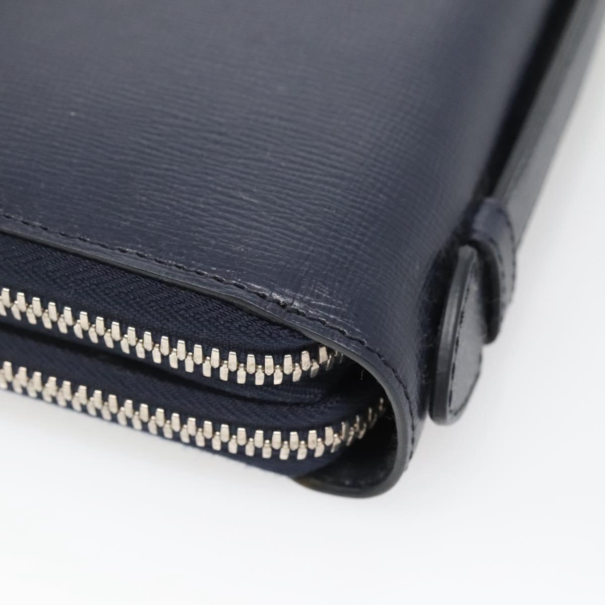 BURBERRY Travel Case Leather Navy Silver Auth 140004