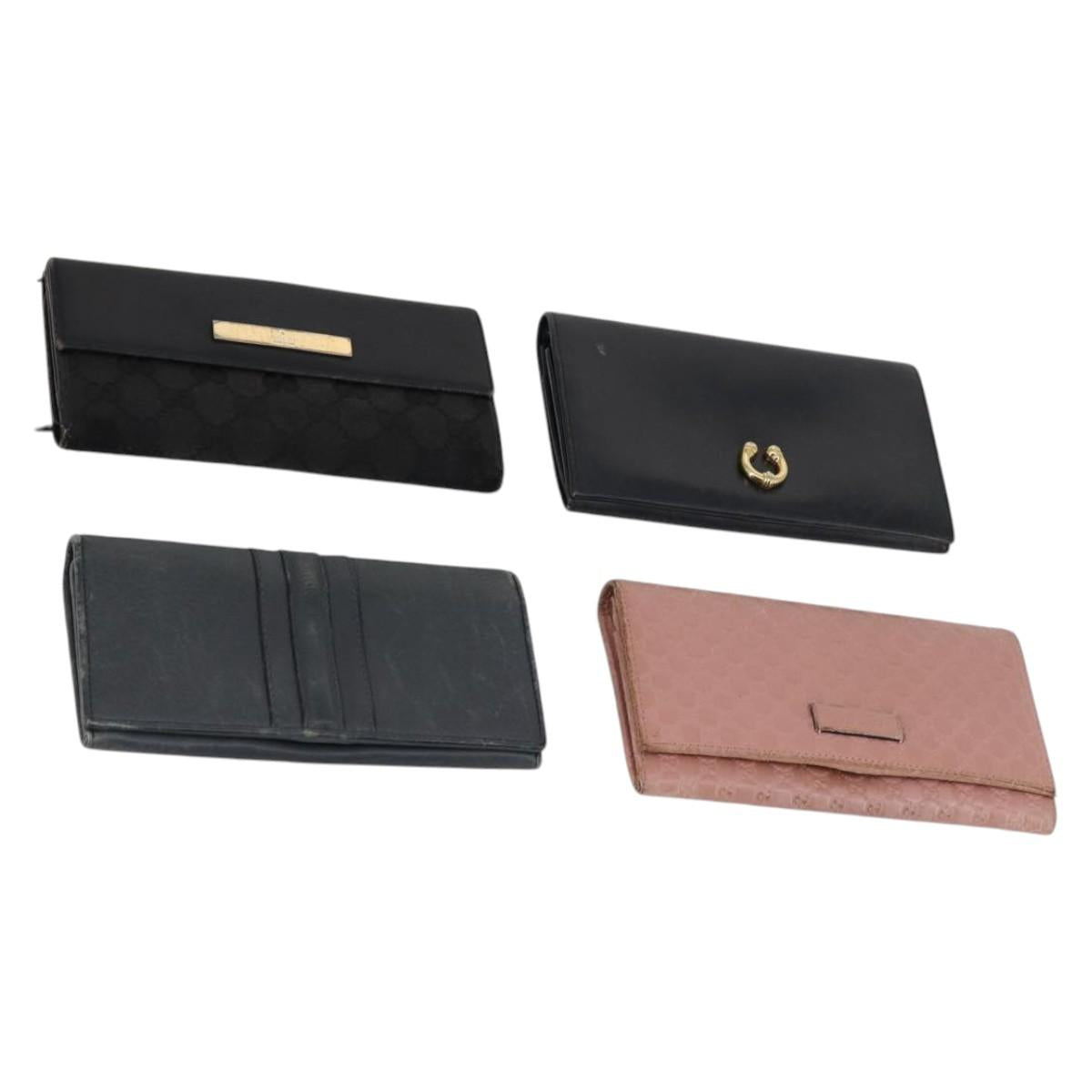 GUCCI Micro GG Canvas GG Canvas Wallet Leather 4Set Pink Black Auth 140007