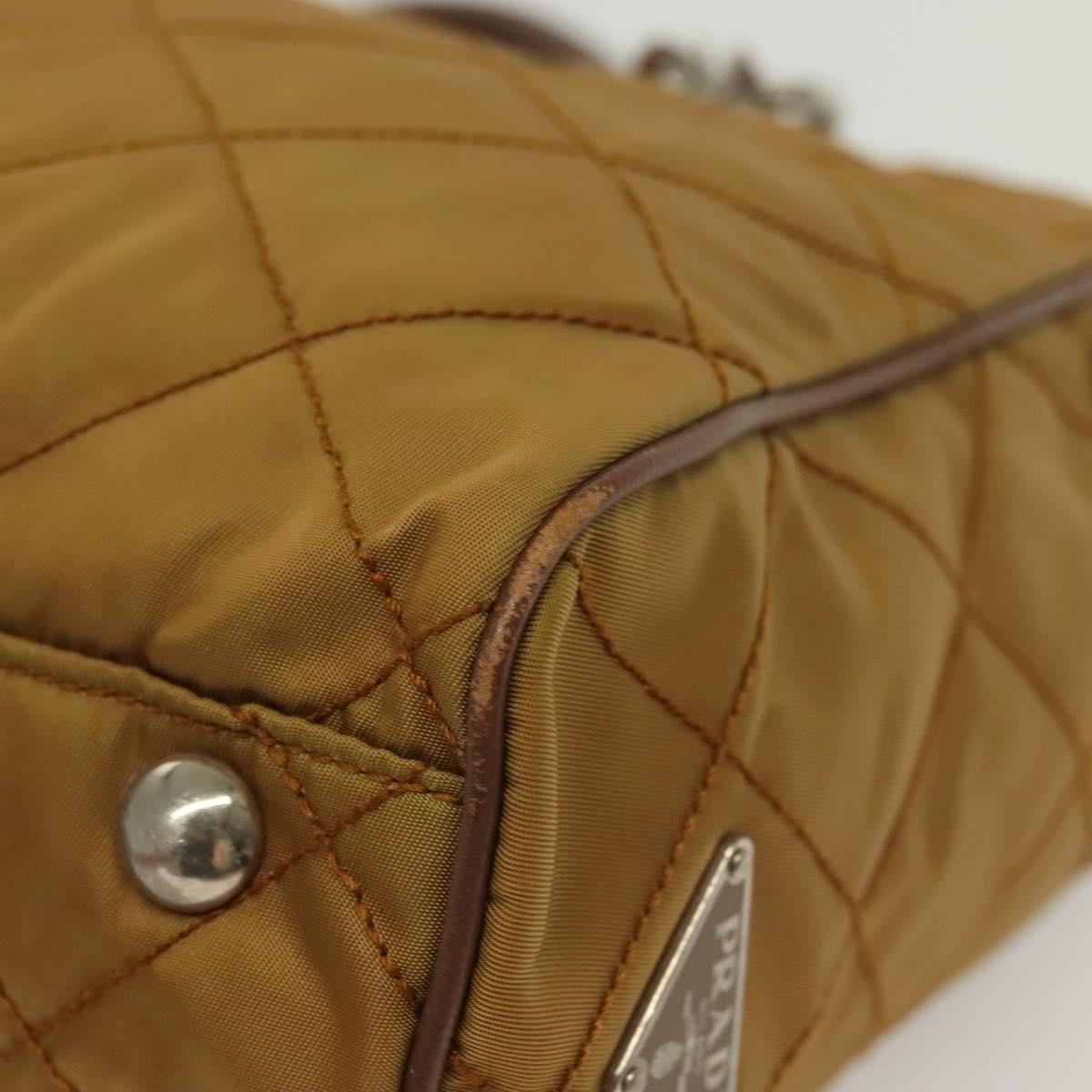PRADA Chain Shoulder Bag Nylon Beige Silver Auth 140091
