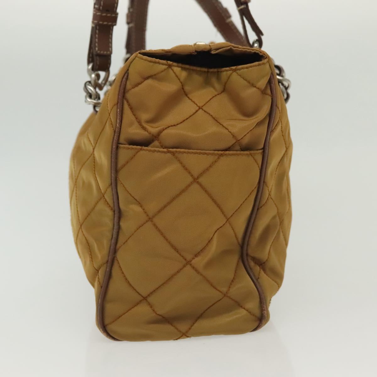 PRADA Chain Shoulder Bag Nylon Beige Silver Auth 140091