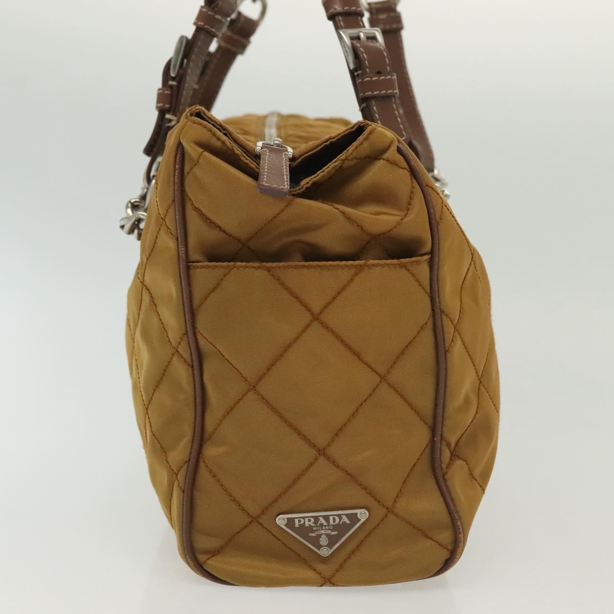 PRADA Chain Shoulder Bag Nylon Beige Silver Auth 140091