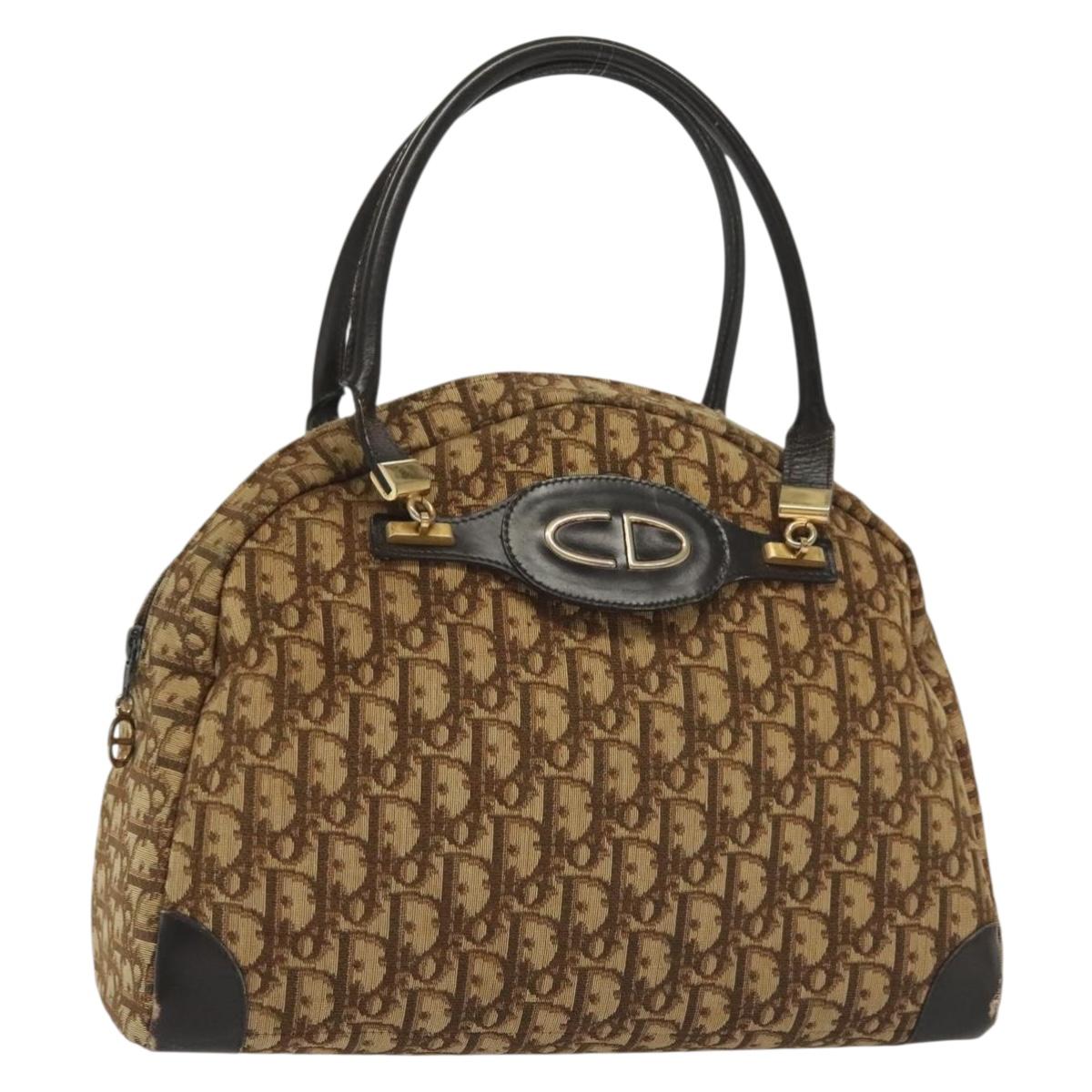 Christian Dior Trotter Canvas Hand Bag Brown Gold Auth 140092