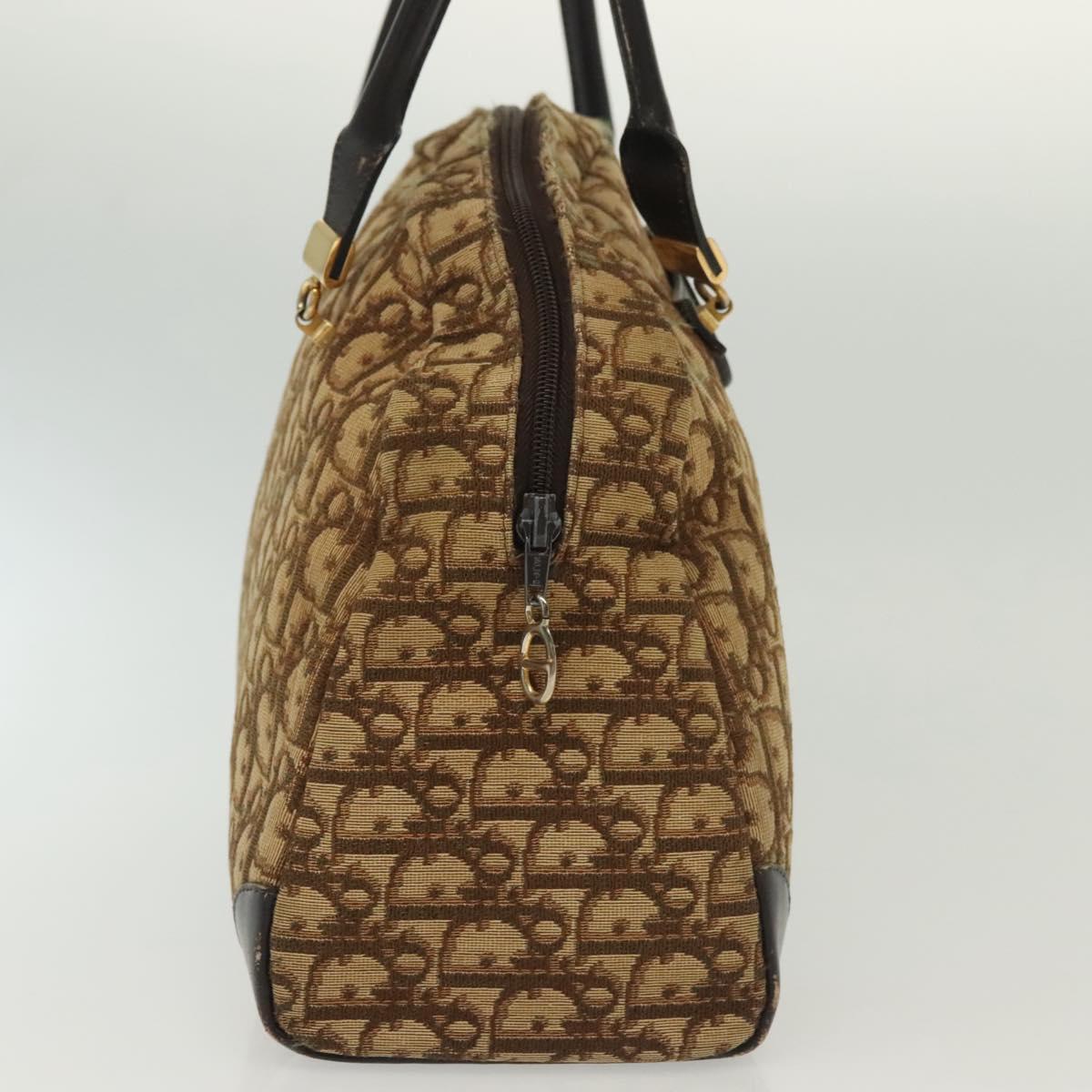Christian Dior Trotter Canvas Hand Bag Brown Gold Auth 140092
