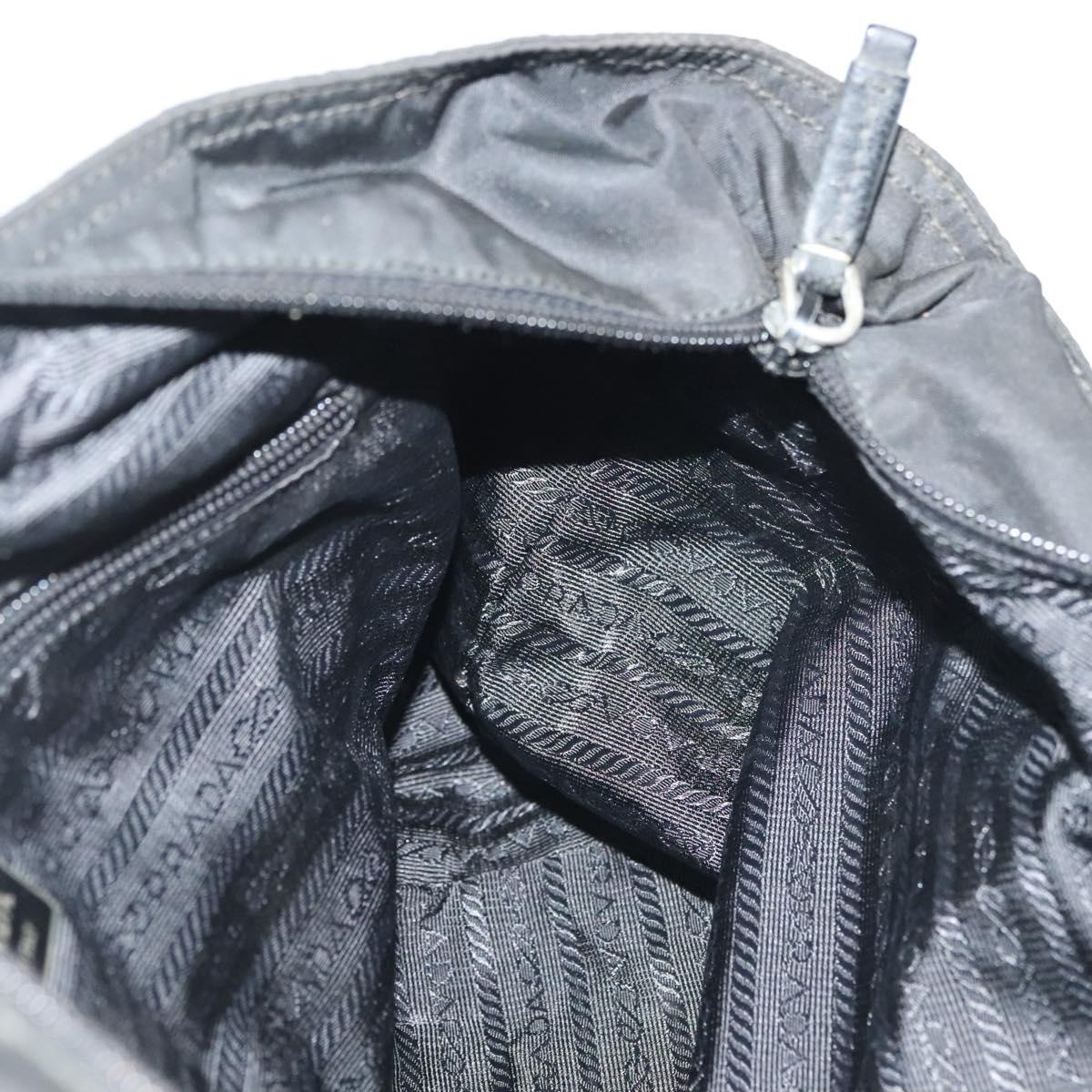 PRADA Tote Bag Nylon Black Silver Auth 140097