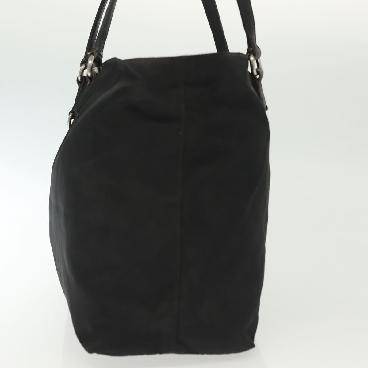PRADA Tote Bag Nylon Black Silver Auth 140097