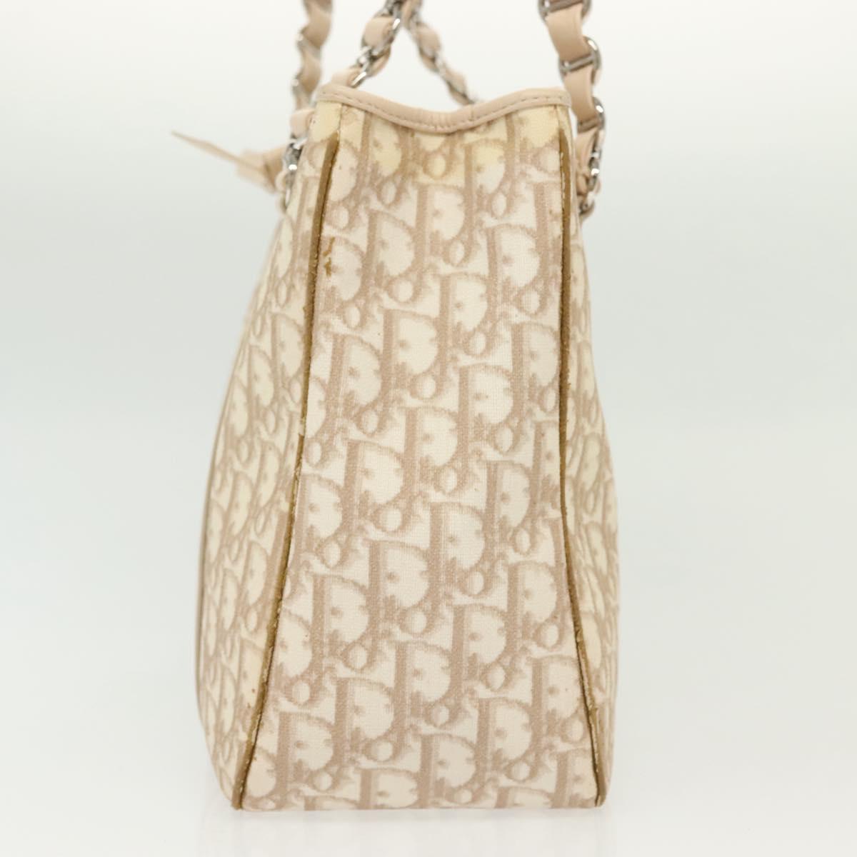 Christian Dior Trotter Canvas Romantic Chain Tote Bag PVC Beige Auth 140098